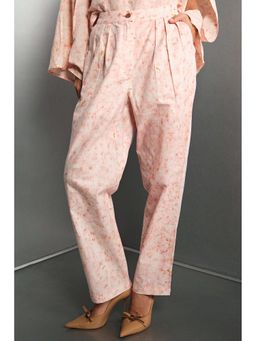 Virgio - Women Linen Blend Straight Fit Floral Pink Trouser
