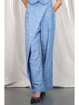 Virgio - Women Cotton Regular Fit Solid Blue Trouser