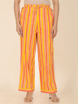 ARAMYA - Women Yellow Soft Cotton Striped Pant