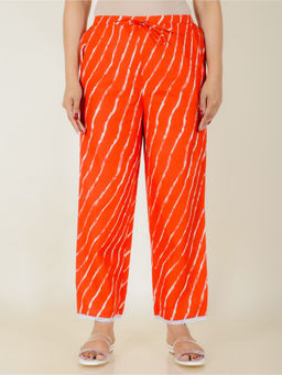 ARAMYA - Women Orange Soft Cotton Leheriya Pant