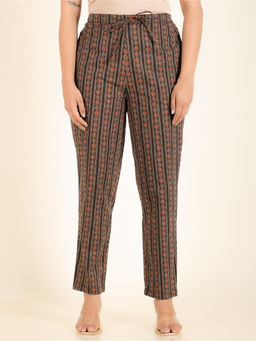 ARAMYA - Women Brown Soft Cotton Printed Pant