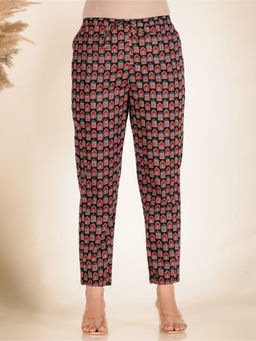 ARAMYA - Women Black Soft Cotton Printed Pant