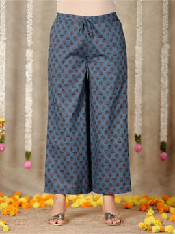 ARAMYA - Women Blue Soft Cotton Printed Palazzo