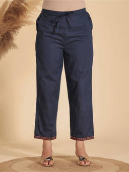ARAMYA - Women Grey Soft Cotton Solid Pant