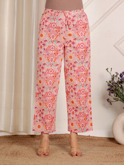 ARAMYA - Women Peach Soft Cotton Floral Pant