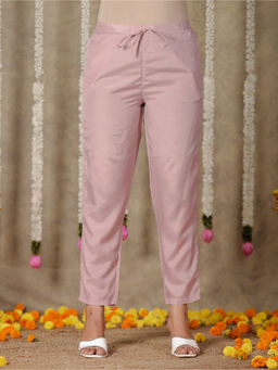 ARAMYA - Women Pink Chanderi Solid Pant