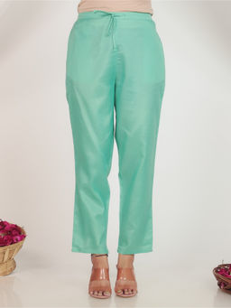 ARAMYA - Women Sea Green Chanderi Solid Pant