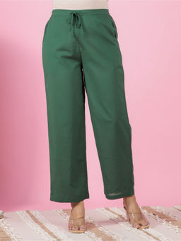 ARAMYA - Women Green Soft Cotton Solid Pant
