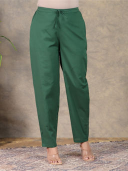 ARAMYA - Women Green Soft Cotton Solid Pant