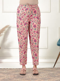 ARAMYA - Women Peach Soft Cotton Floral Pant