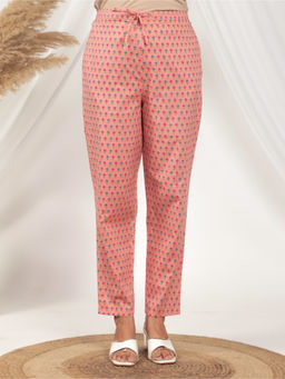 ARAMYA - Women Peach Soft Cotton Floral Pant