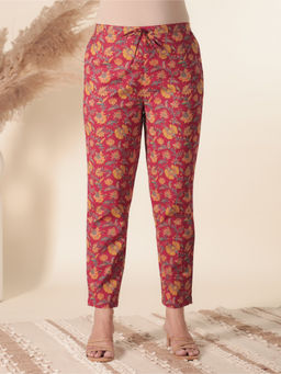 ARAMYA - Women Red Soft Cotton Floral Pant