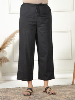 ARAMYA - Women Black Soft Cotton Solid Pant