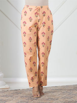 ARAMYA - Women Peach Soft Cotton Floral Pant