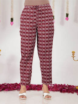 ARAMYA - Women Maroon Soft Cotton Printed Pant