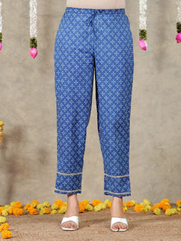 ARAMYA - Women Blue Soft Cotton Bandhani Pant