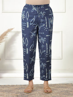 ARAMYA - Women Blue Soft Cotton Abstract Pant