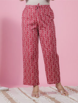 ARAMYA - Women Red Soft Cotton Printed Pant