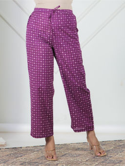 ARAMYA - Women Purple Soft Cotton Printed Pant