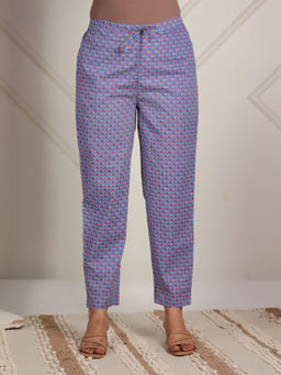 ARAMYA - Women Blue Soft Cotton Floral Pant