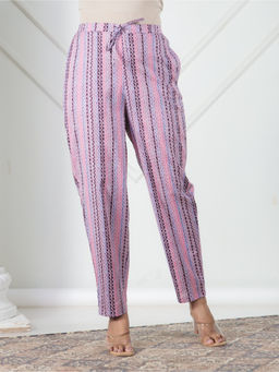 ARAMYA - Women Purple Soft Cotton Printed Pant