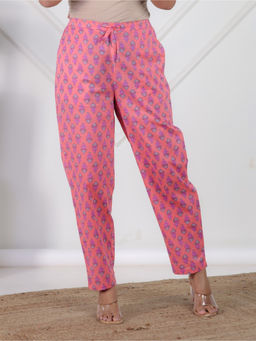 ARAMYA - Women Peach Soft Cotton Floral Pant