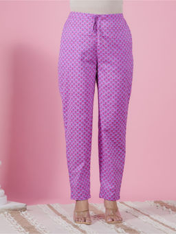 ARAMYA - Women Purple Soft Cotton Floral Pant