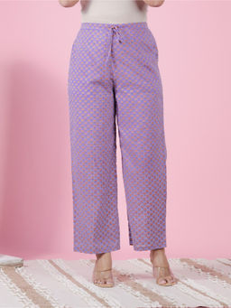 ARAMYA - Women Purple Soft Cotton Floral Pant