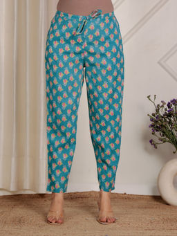 ARAMYA - Women Blue Kantha Cotton Floral Pant