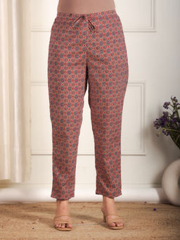 ARAMYA - Women Red Soft Cotton Printed Pant