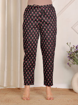 ARAMYA - Women Black Soft Cotton Floral Pant