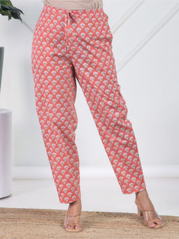 ARAMYA - Women Peach Soft Cotton Floral Pant
