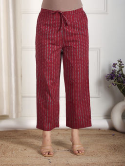 ARAMYA - Women Maroon Soft Cotton Printed Pant