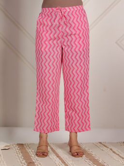ARAMYA - Women Pink Soft Cotton Printed Pant