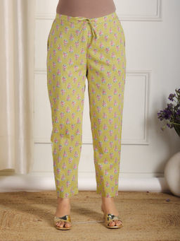 ARAMYA - Women Green Soft Cotton Floral Pant