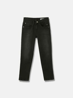 Blue Giraffe - Boys Black Washed Mid-Rise Slim Fit Jeans