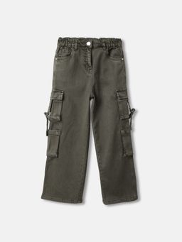 Blue Giraffe - Girls Green Solid Straight Leg Fit Mid-Rise Jeans