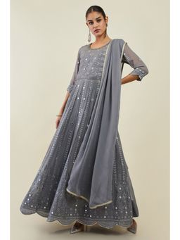 Soch - Women Grey Georgette Embroidered Suit Set