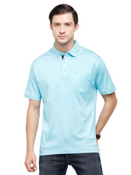 Classic Polo - Men Cotton Solid Half Sleeve Regular Fit Polo Neck Blue Color T-Shirt