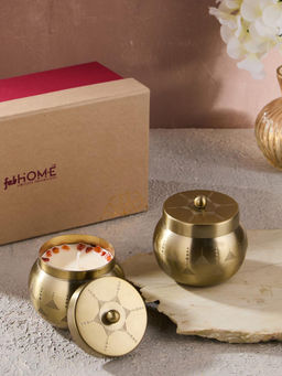 Fabindia - Antique Naksh Metal Container Candle (Set Of 2)
