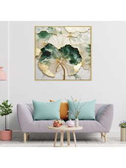 Dekorstation - 3D Emerald Cactus With Golden Elements Canvas Wall Painting