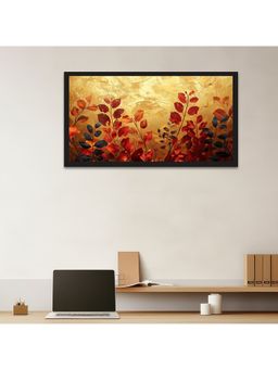 Dekorstation - Multicolor Autumn Leaves On Golden Background Canvas Wall Painting