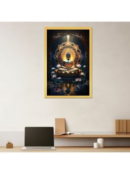 Dekorstation - Painting Buddhism Sits Golden Lotus By Sparkling Lotus Flowers