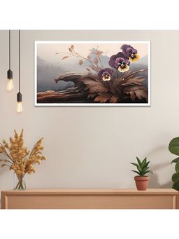Dekorstation - Moody Floral Landscape With Pansies And Misty Mountains Canvas Painting
