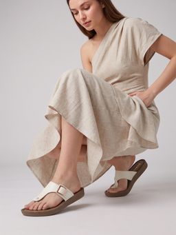 DENILL - White Women's Buckle Strap Sandals