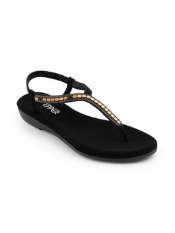 PEPPER - Black Round Toe Pu Tpr Pair Of Sandals