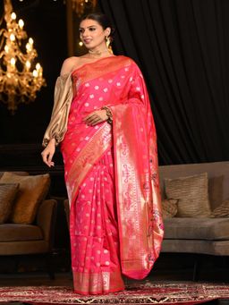 Beatitude - Pink Soft Woven Paithani Saree with Unstitched Blouse