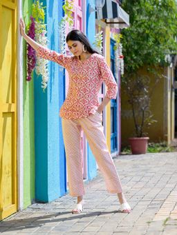 KAFTANIZE - Pink Motifs Printed Cotton Tunic With Trouser