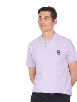 U.S. POLO ASSN. - Men Lavender Pure Cotton Solid Polo Shirt
