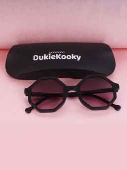 DukieKooky - Kids Unisex Stylish & Sturdy Black Frame & Black Lens Octagon Sunglasses